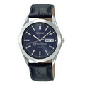 Seiko Men's Solar Stainless Steel Watch W/ Crocodile Grain Leather Strap